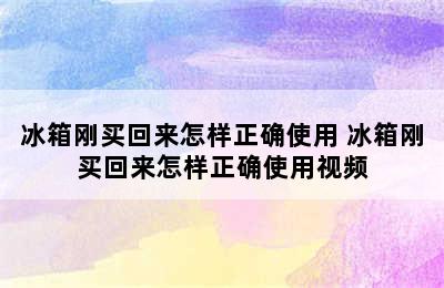 冰箱刚买回来怎样正确使用 冰箱刚买回来怎样正确使用视频